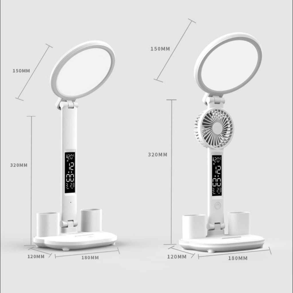 LED Clock Desk Lamp – Dimmable Study Light with USB Charging & Eye-Protection Design