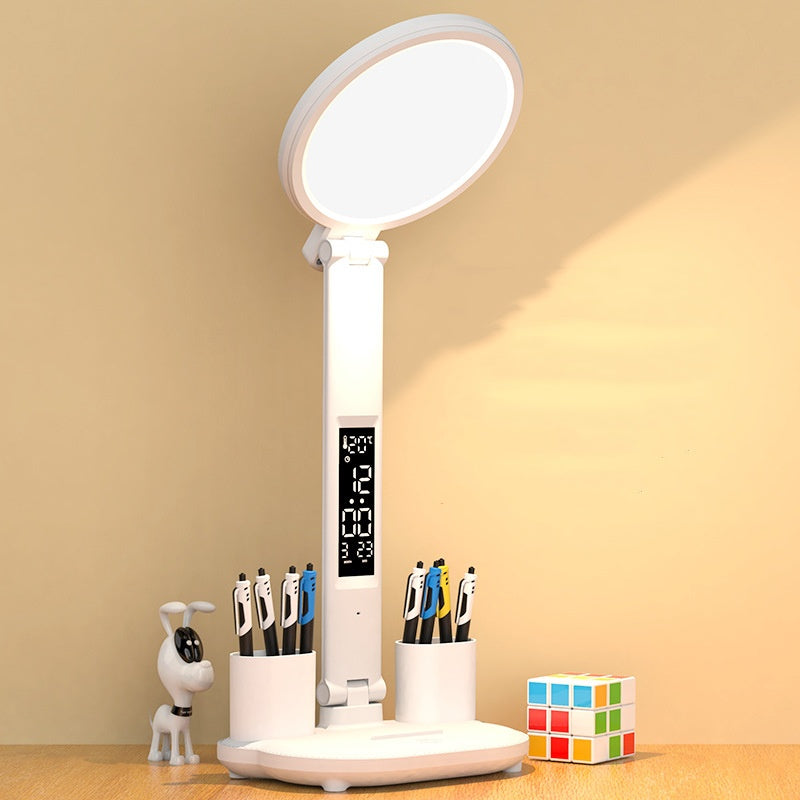 LED Clock Desk Lamp – Dimmable Study Light with USB Charging & Eye-Protection Design