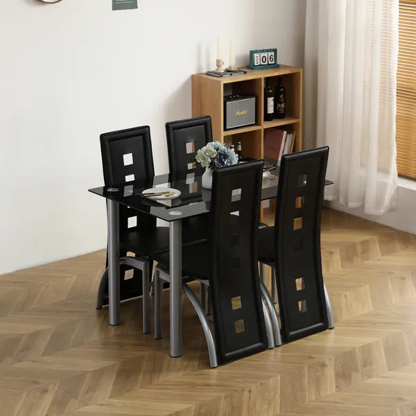 Modern 5-Piece Glass Dining Table Set – Tempered Glass Table with 4 Chairs