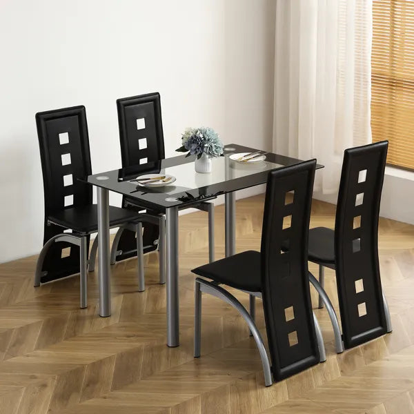 Modern 5-Piece Glass Dining Table Set – Tempered Glass Table with 4 Chairs