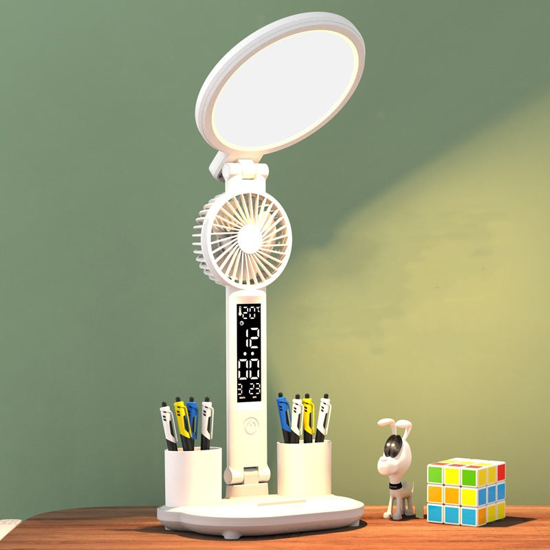 LED Clock Desk Lamp – Dimmable Study Light with USB Charging & Eye-Protection Design