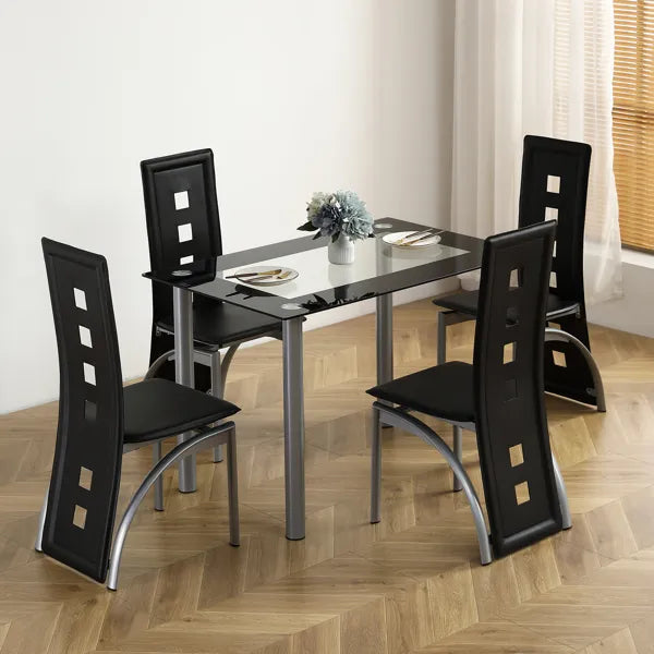 Modern 5-Piece Glass Dining Table Set – Tempered Glass Table with 4 Chairs