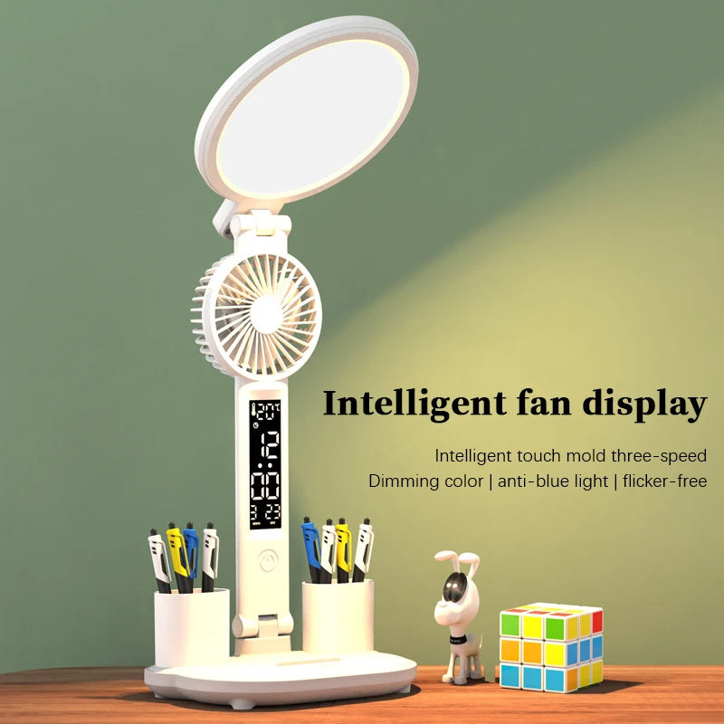 LED Clock Desk Lamp – Dimmable Study Light with USB Charging & Eye-Protection Design